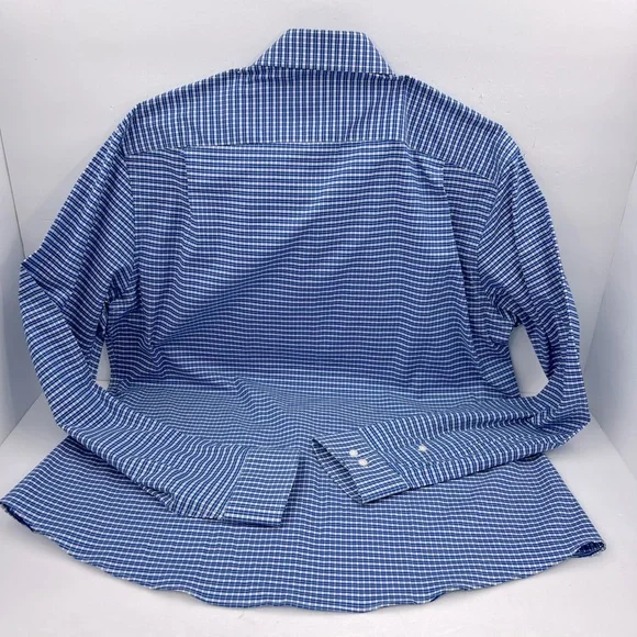 BEN SHERMAN, LONG SLEEVES MEN’S SHIRT, “XL 16,” BLUE AND WHITE SMALL CHECKERED - Picture 6 of 16